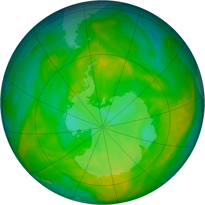 Antarctic ozone map for 15 December 1988